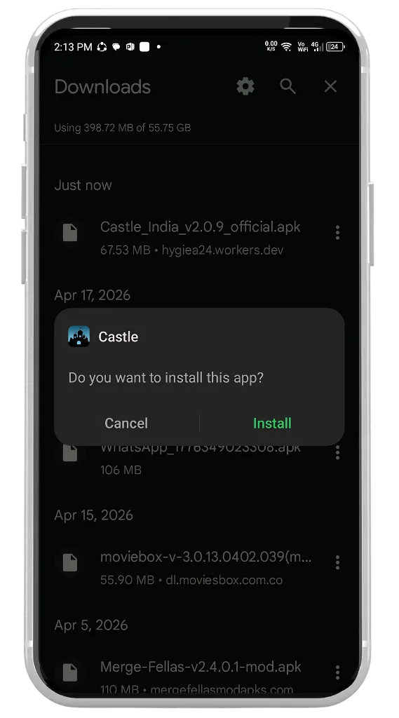 Install castle apk